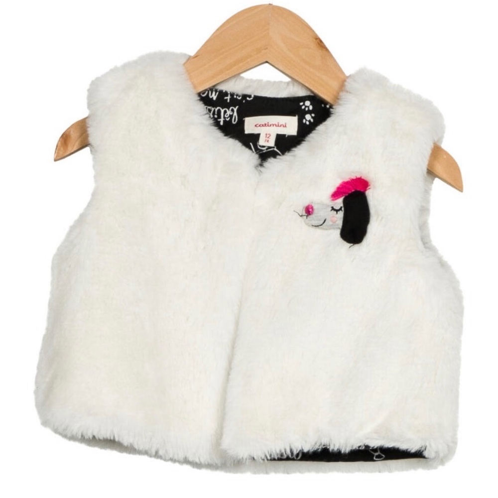 Catimini Baby Girl White Faux Fur Vest- 6M